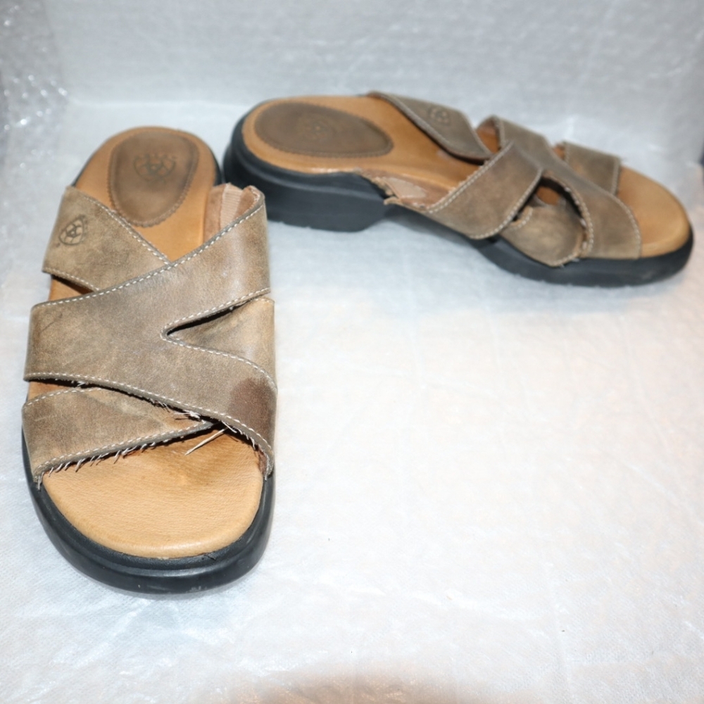 Ariat Womens Brown Leather Cross Strap Slide Sandals Style 21432 Size 7.5 B - Picture 4 of 11